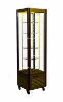 Витрина кондитерская полюс r400cвр carboma люкс (вентилир, вращающ. стекл полки, цвет шоколадно-золотистый) 